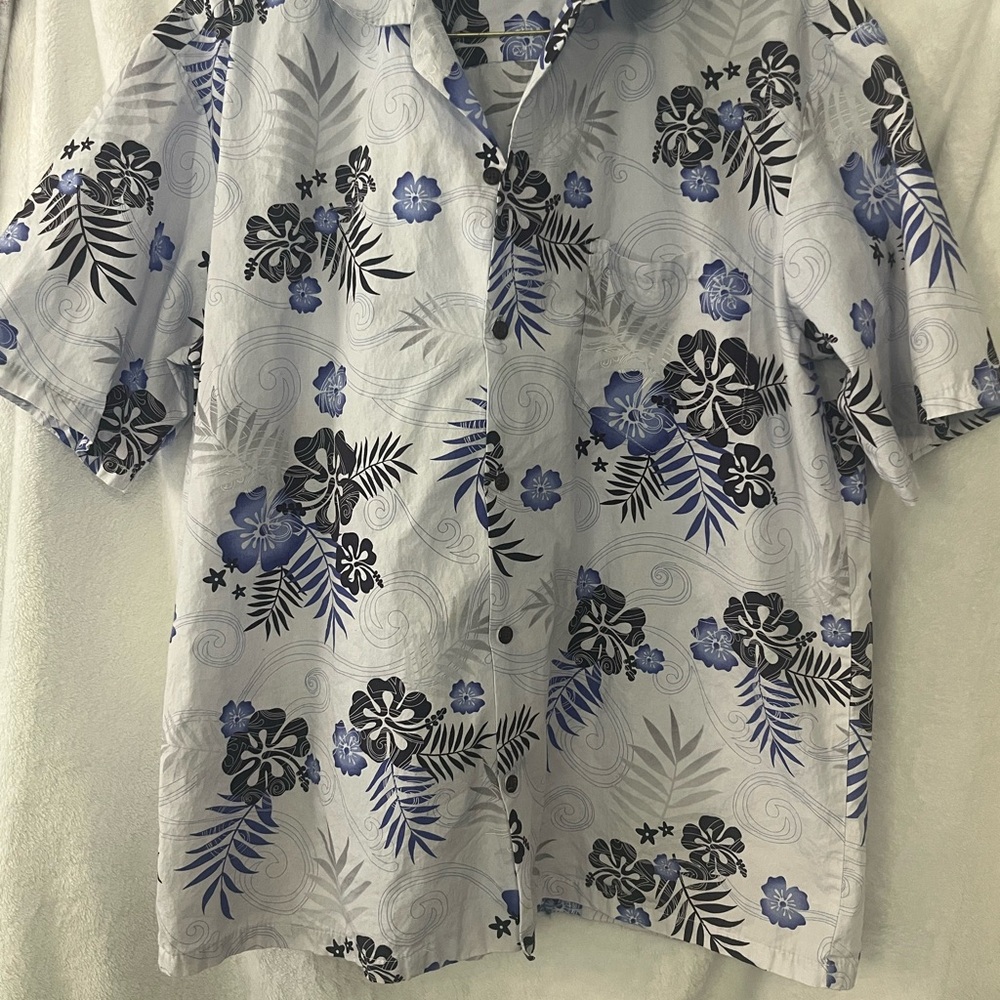 Tropical Floral Men's Shirt in Blue and Black